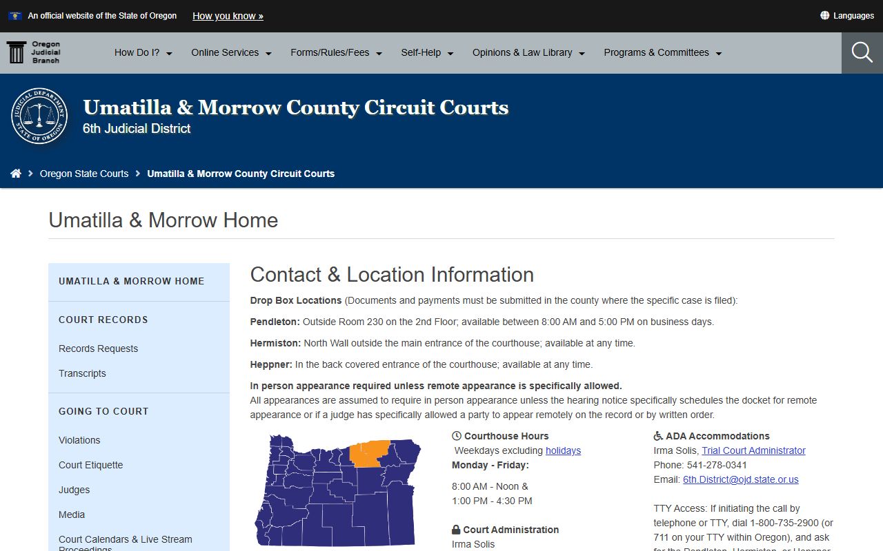 Umatilla County Circuit Court home page for court records