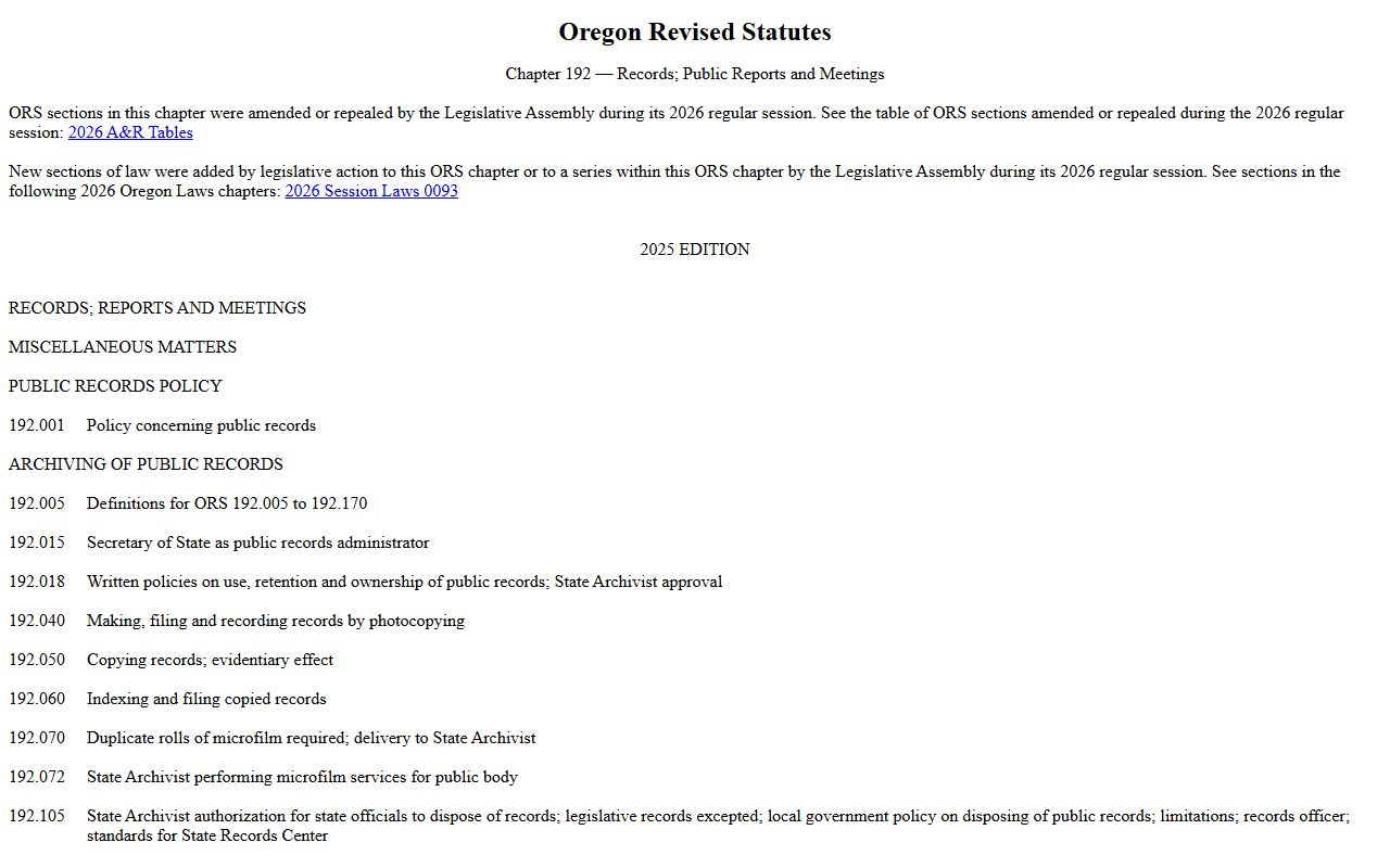 Umatilla County arrest records ORS Chapter 192 public records statutes