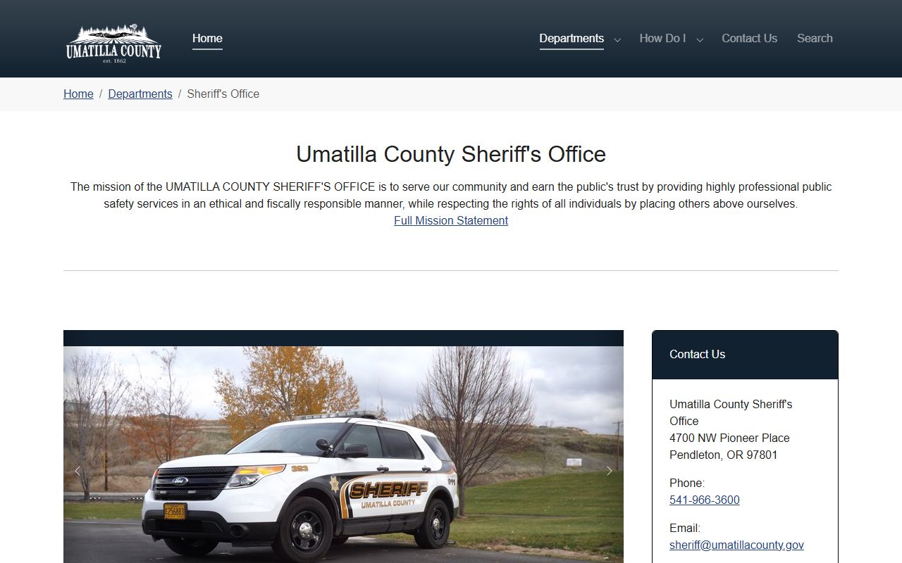 Umatilla County arrest records and court charges Sheriff's Office page