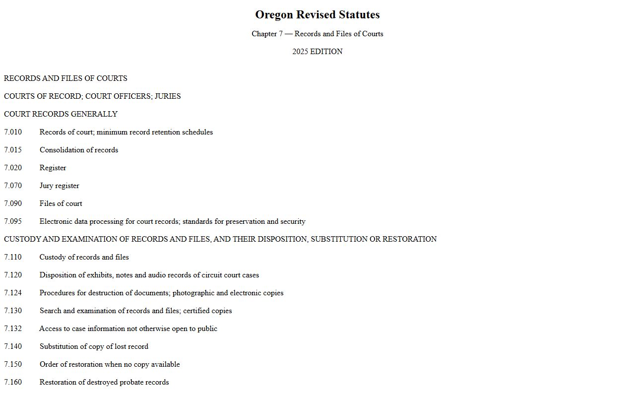 Umatilla County court dockets ORS Chapter 7 court register statutes