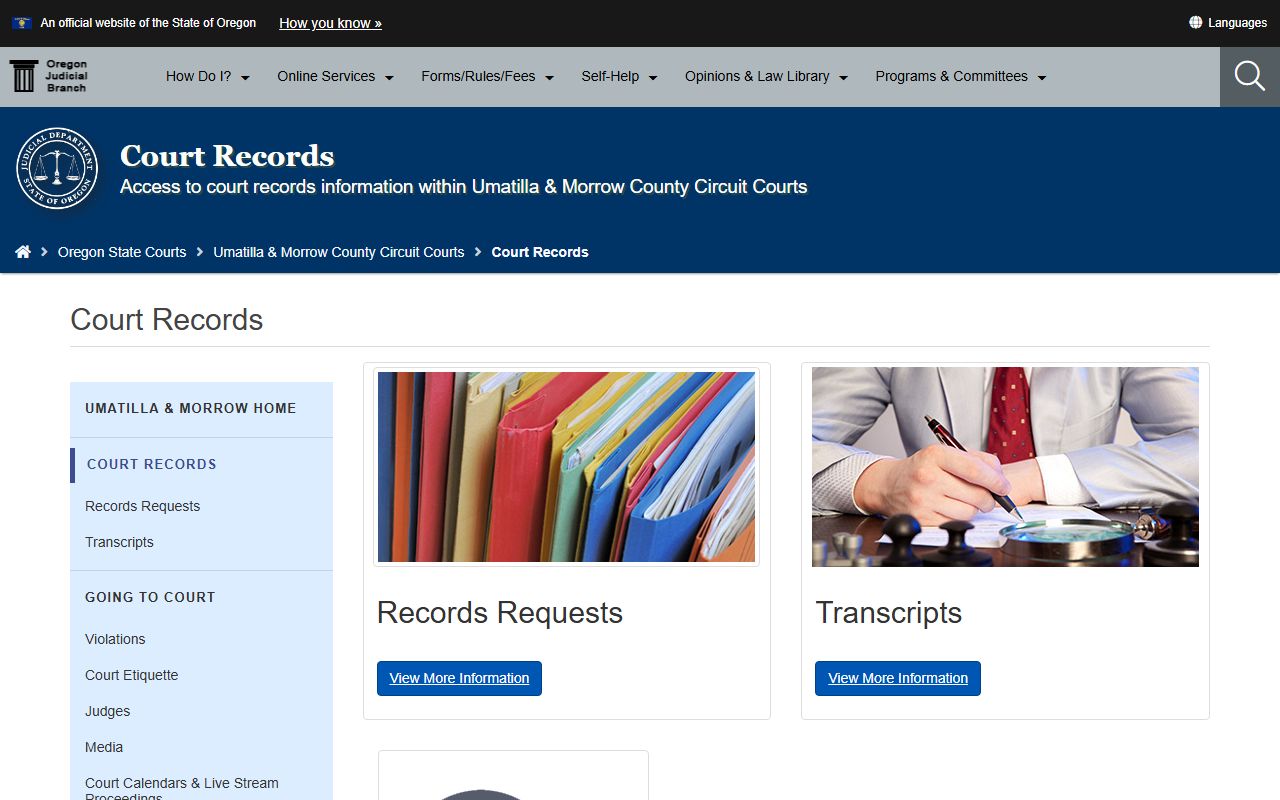 Umatilla County court records landing page for Circuit Court records