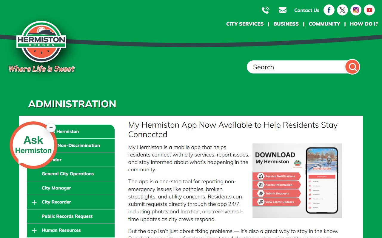 Umatilla County court records and My Hermiston public service app information