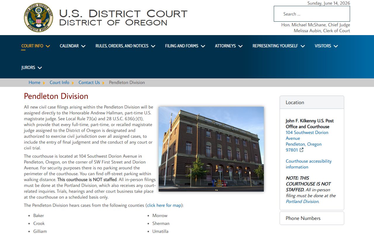 Umatilla County court records and Pendleton federal courthouse information