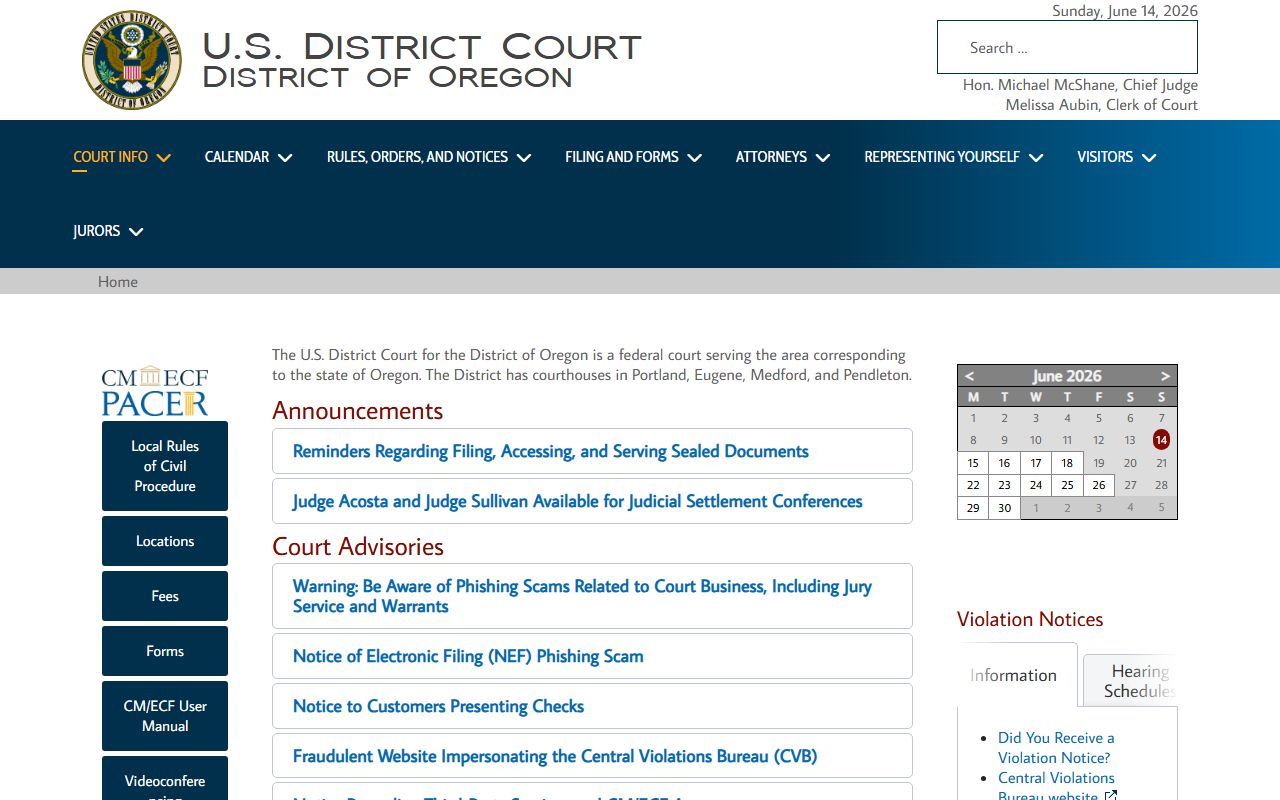 Umatilla County court records and U.S. District Court for the District of Oregon access
