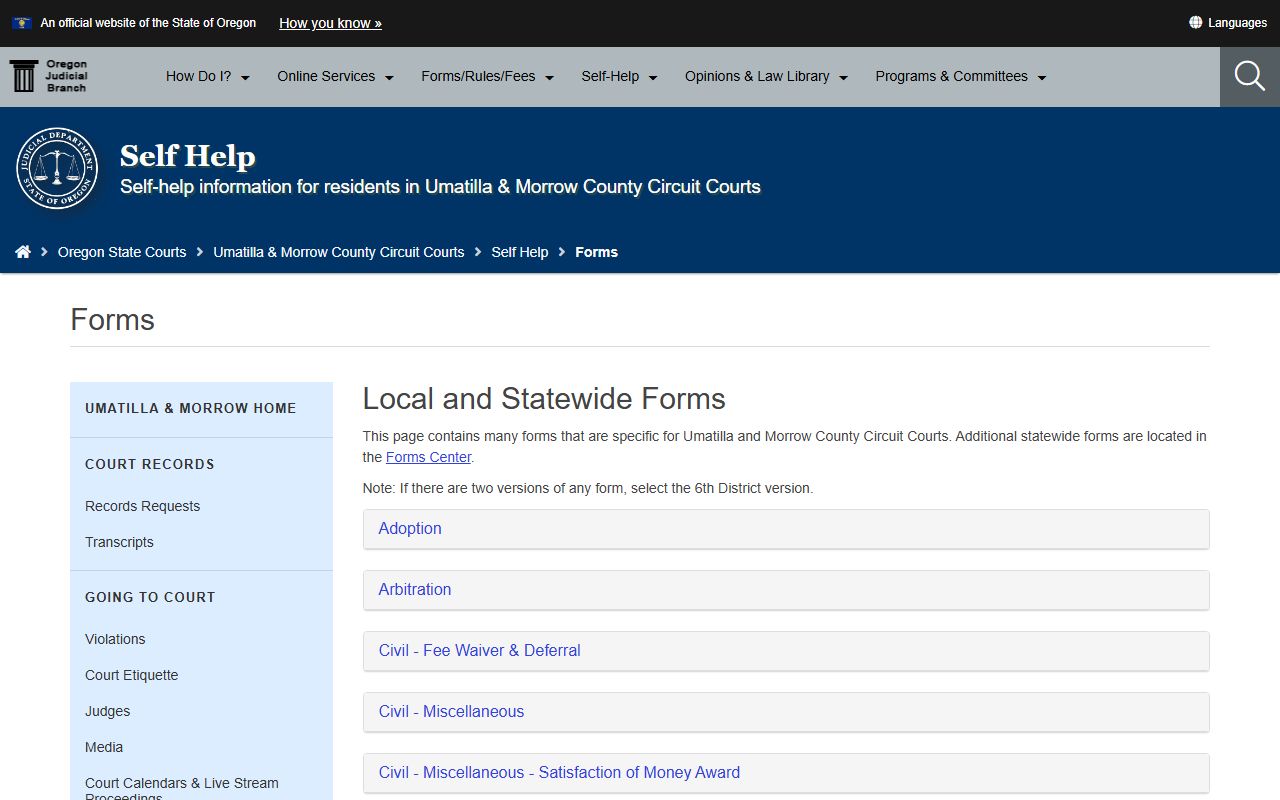 Umatilla County probate records local and statewide forms page