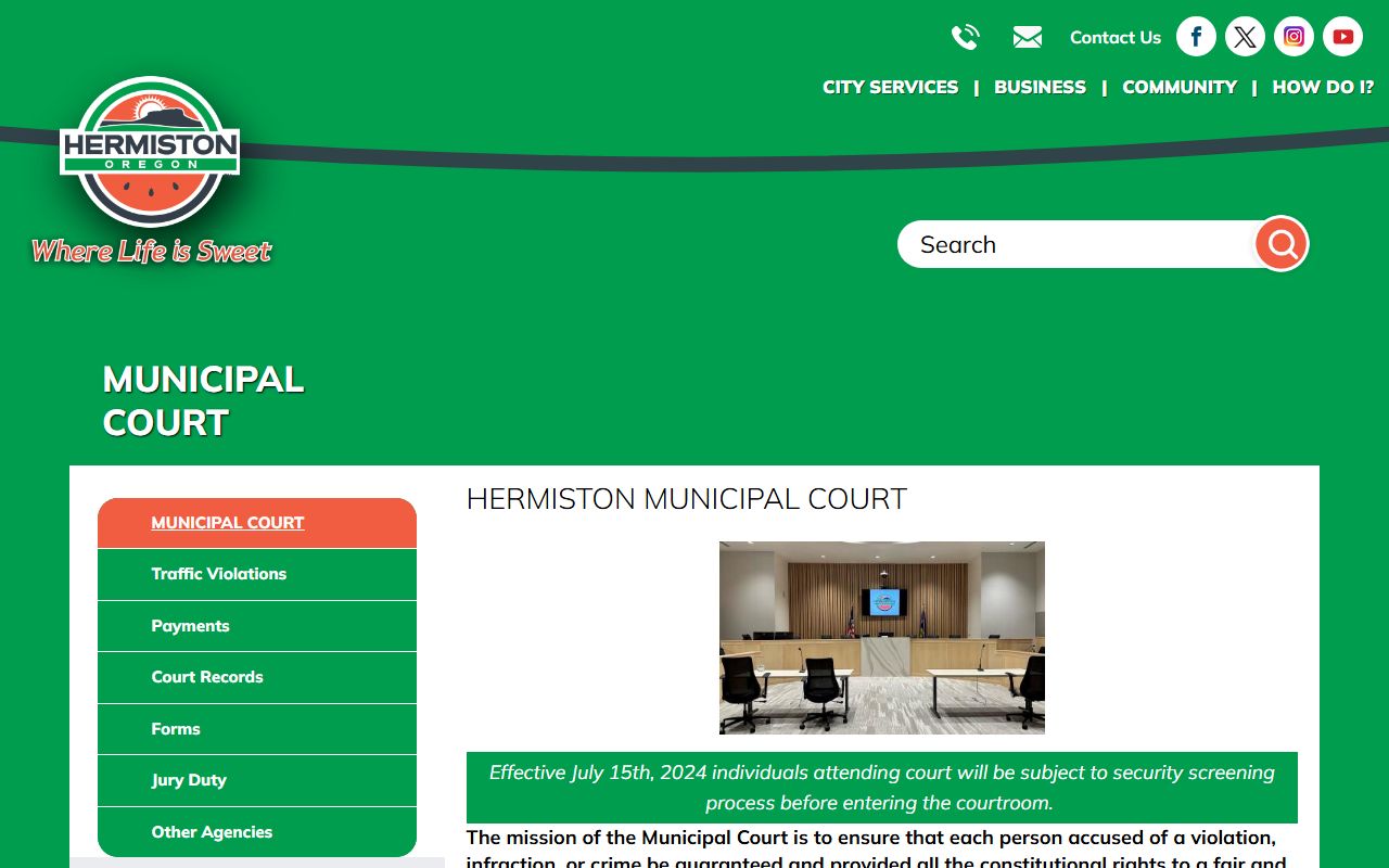 Umatilla County traffic court records Hermiston Municipal Court