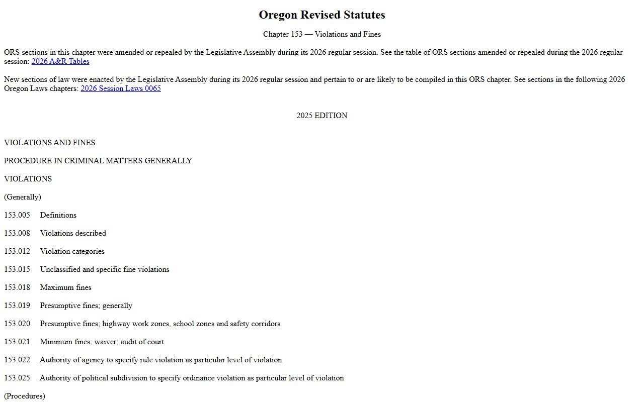 Umatilla County traffic court records ORS Chapter 153 violations law
